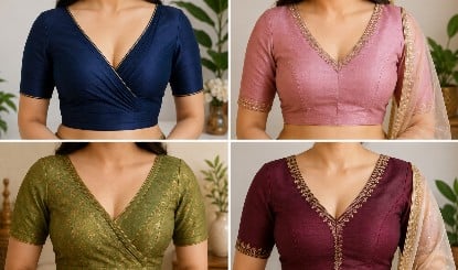 हैवी ब्रेस्ट के लिए 4 V-Neck Blouse Designs, रक्षाबंधन पर मिलेगा स्टाइलिश लुक