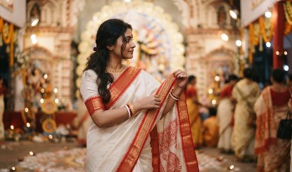 Durga Puja पर पहनें Baluchari और Garad Saree, Navratri में मिलेगा रॉयल बंगाली लुक